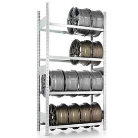 Reifenregal mit 4 Etagen, HxBxT: 2500 x 1000 x 400 mm, Etagen-Tragfähigkeit 150 kg, Grundregal