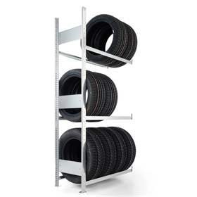 Reifenregal mit 3 Etagen, HxBxT: 2000 x 1000 x 400 mm, Etagen-Tragfähigkeit 150 kg, Anbauregal