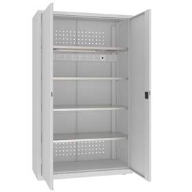 Werkstattschrankmit Ladefunktion für Elektrowerkzeuge, 4 Fachböden, HxBxT: 1990x1200x500 mm, Farbe grau RAL7035