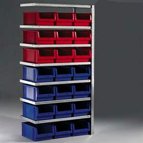 Steckregal CLIP mit Boxen, 7 Fachböden, 21 Stk. Boxen 31 l, Anbau-Element