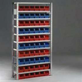 Steckregal CLIP mit Boxen, 10 Fachböden, 60 Stk. Boxen 4 l, Grund-Element