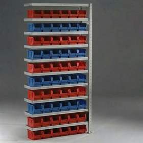 Steckregal CLIP mit Boxen, 10 Fachböden, 60 Stk. Boxen 4 l, Anbau-Element