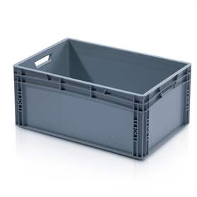 Ladă din plastic tip euro navetă din plastic cu pereți plini și cu deschidere pentru mâner de prindere în pereții laterali înguști, gri, 600 x 400 x 270 mm
