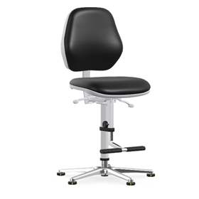 Scaun ESD antistatic rotativ de atelier pentru cameră sterilă Cleanroom BASIC, cu glisoare și suport sprijin picioare