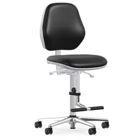 Scaun ESD antistatic rotativ de atelier pentru cameră sterilă Cleanroom BASIC, cu roți STOP & GO și suport sprijin picioare