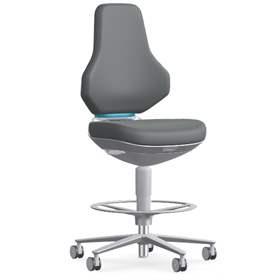 Scaun ESD antistatic rotativ de atelier pentru cameră sterilă Cleanroom TEXON, cu roți STOP & GO și suport sprijin picioare