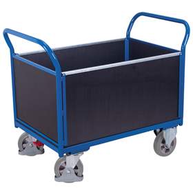 Wózek platformowy VARIOfit z dwoma uchwytami, z 4 burtami z pełnym wypełnieniem, 1000x700 mm, noś. 1000 kg