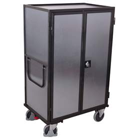 Wózek skrzyniowy VARIOfit z drzwiami i półkami, ścianki pełne, pięć półek, 1245 x 785 mm, nośność 500 kg, kolor antracyt RAL7016 /płyta szara