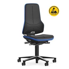 Antistatischer Arbeitsstuhl ESD NEON, Skintec-Bezug, schwarz/blau