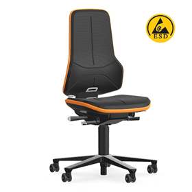 Antistatischer Arbeitsstuhl ESD NEON, Skintec-Bezug, schwarz/orange