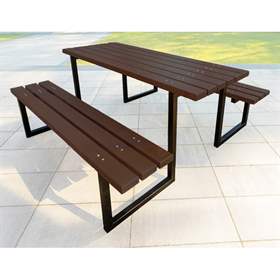 Sestava stolu a lavic Atlanta, černá ocelová konstrukce, dřevo odstín palisandr, 1700x1700 mm