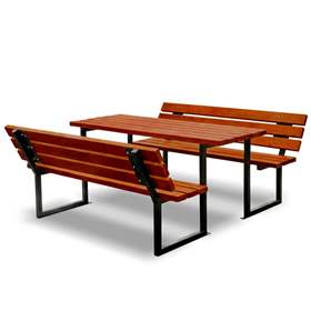 Sestava stolu a lavic Oslo, černá ocelová konstrukce, dřevo odstín mahagon, 1700x2100 mm