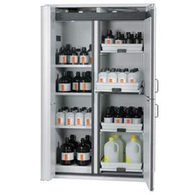 Kombinationsschrank,Typ-90-Abteil: 3 Fachböden, Lochblech, Bodenauffangwanne SL-Abteil: 4 Tablarauszüge inkl. Kunststoffwannen