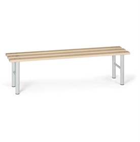 Garderobenbank, Sitzfläche aus Fichtenholzlatten, Stahlkonstruktion grau, Länge 1,5 m