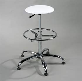 Labor-Arbeitshocker GOLIAT, hoch, mit Fußring, Kunstleder weiß.