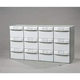 Plastový zásobník VariBox, 1000 x 533 x 355 mm, 12 zásuviek šedej farby.