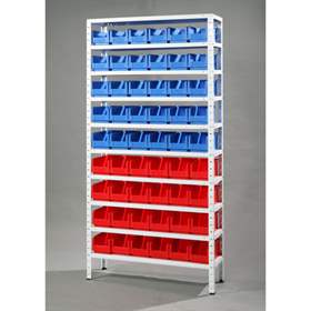 Schraubregal mit Sichtlagerboxen, H x B x T: 2000x1000x300 mm, Anzahl Boxen: 54 Stk.