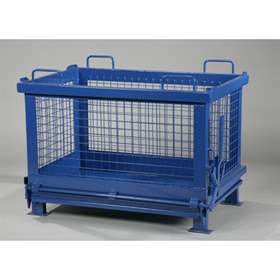 Container cuvă cu fund basculant cu pereți tip grilaj, volum 1000 l, cap.port. 1000 kg, lxLxH: 1500x1080x970 mm, albastru RAL5010