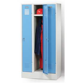 Dulap metalic pentru vestiar, sudat, 3 x 300 mm, uși albastre RAL5012, cu soclu