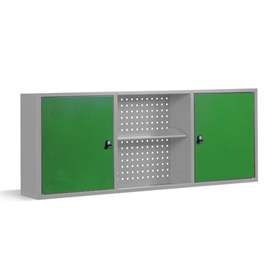 Nástěnná skříňka TECHNO Light, šířka 1596 mm, barva šedá RAL7035/zelená RAL6011.