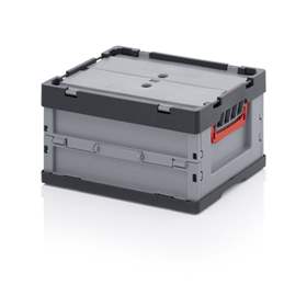Navetă pliabilă euro plastic cu capac tip ladă cutie pliabilă din plastic cu capac, folding box, gri, 400 x 300 x 270 mm