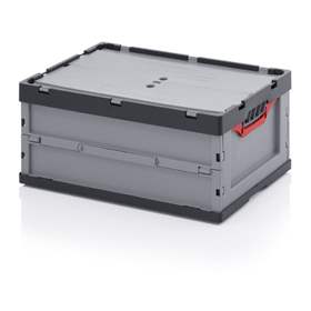 Navetă pliabilă euro plastic cu capac tip ladă cutie pliabilă din plastic cu capac, folding box, gri, 600 x 400 x 270 mm