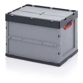 Navetă pliabilă euro plastic cu capac tip ladă cutie pliabilă din plastic cu capac, folding box, gri, 600 x 400 x 420 mm