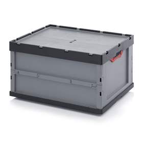 Navetă pliabilă euro plastic cu capac tip ladă cutie pliabilă din plastic cu capac, folding box, gri, 800 x 600 x 445 mm