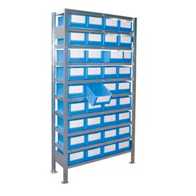 Steckregal CLIP mit Regalkästen 2000x1000x300 mm, Grund-Modul, 10 Fachböden, 36 Stk. Kästen.