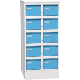 Karteischrank für Format A5, 10 Schubladen, HxBxT: 1250 x 560 x 600 mm, Farbe grau RAL7035/blau RAL5012