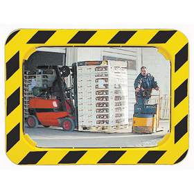 Spiegel für Industrie und Logistik mit gelb/schwarzer Warnmarkierung, 680 x 500 mm