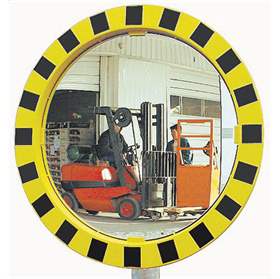 Spiegel für Industrie und Logistik mit gelb/schwarzer Warnmarkierung, Durchm. 750 mm (Spiegel 600 mm)