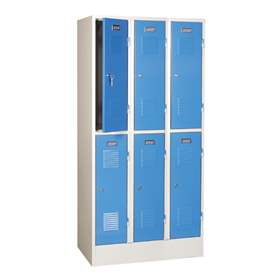 Zváraná šatňová skriňa, delená, 3 x 2 schránky, šírka 900 mm, farba dverí modrá RAL5012, štandardné vetracie žalúzie