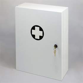 Erste-Hilfe-Wandschrank, aus Metall, mit Schloss, mit Inhalt "Büro
