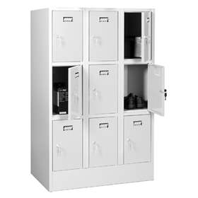 Zváraná šatňová skriňa so schránkami, 3 x 3 schránky, šírka 900 mm, farba dverí šedá RAL7035