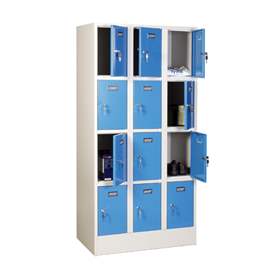 Zváraná šatňová skriňa so schránkami, 3 x 4 schránky, šírka 900 mm, farba dverí modrá RAL5012