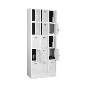 Zváraná šatňová skriňa so schránkami, 3 x 5 schránok, šírka 900 mm, farba dverí šedá RAL7035