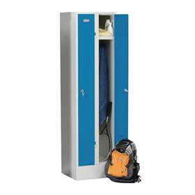 Dulap metalic pentru vestiar cu soclu, sudat, economie de spațiu, 2 x 250 mm, uși albastre RAL5012