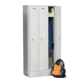 Raumspar-Garderobenschrank mit Sockel, 3 x 250 mm, Türfarbe Grau RAL7035