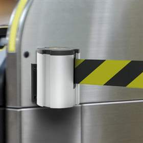 Gurtabsperrung in Kassette Wall Mount L, Gurtlänge 3,7 m, Chrom / Gurtfarbe Gelb