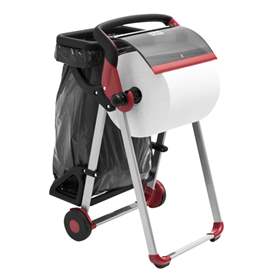 Putzpapierabroller TORK mit Abfallsackhalterung, mobil, Farbe rot-schwarz