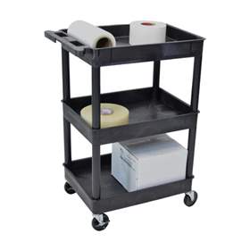 Policový vozík plastový, v x d x š: 980x610x460 mm, 3 vany, barva černá.