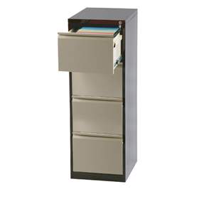 Registraturschrank für Formate DIN A4 und FOLIO, 4 Schubladen, HxBxT: 1325x475x620 mm, Farbe braun RAL8017 / beige RAL1015