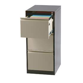Registraturschrank für Formate DIN A4 und FOLIO, 3 Schubladen, HxBxT: 1018x475x620 mm, Farbe braun RAL8017 / beige RAL1015