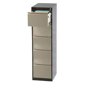 Registraturschrank für Formate DIN A4 und FOLIO, 5 Schubladen, HxBxT: 1630x475x620 mm, Farbe braun RAL8017 / beige RAL1015
