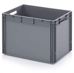 Ladă din plastic tip euro navetă din plastic cu pereți plini și cu deschidere pentru mâner de prindere în pereții laterali înguști, gri, 600 x 400 x 420 mm