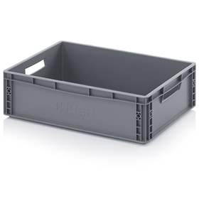 Ladă din plastic tip euro navetă din plastic cu pereți plini și cu deschidere pentru mâner de prindere în pereții laterali înguști, gri, 600 x 400 x 170 mm