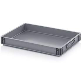 Přepravka plastová Euro, plná, šedá barva, 600 x 400 x 75 mm