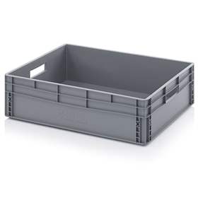Ladă din plastic tip euro navetă din plastic cu pereți plini și cu deschidere pentru mâner de prindere în pereții laterali înguști, gri, 600 x 800 x 220 mm