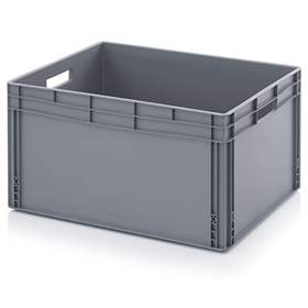 Ladă din plastic tip euro navetă din plastic cu pereți plini și cu deschidere pentru mâner de prindere în pereții laterali înguști, gri, 600 x 800 x 420 mm